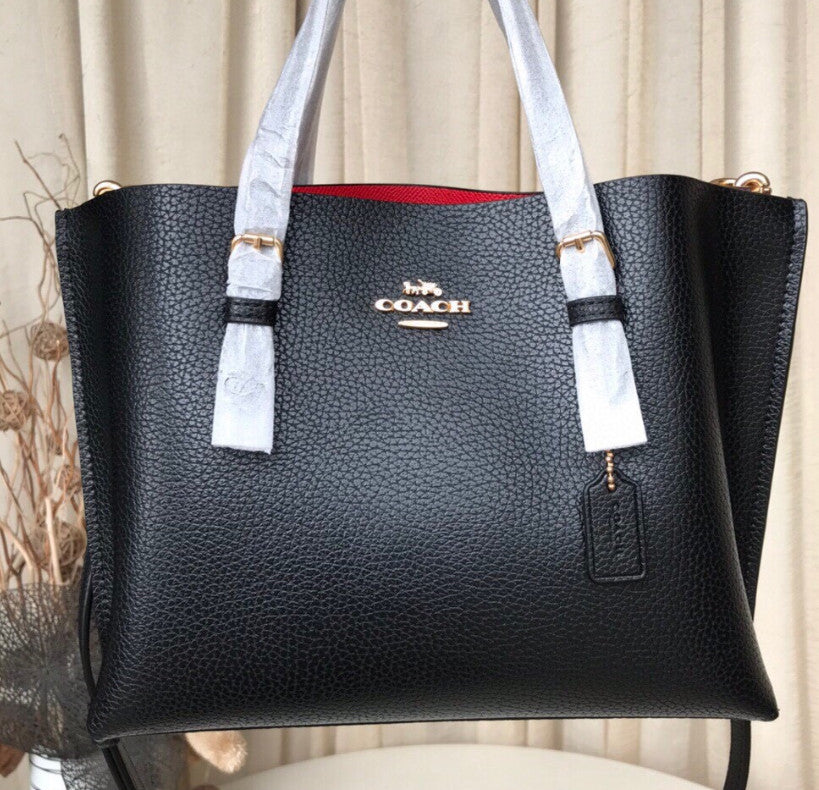 COACH Mollie Tote 25 Shoulder Bag C4084 Black True Red Outlet New