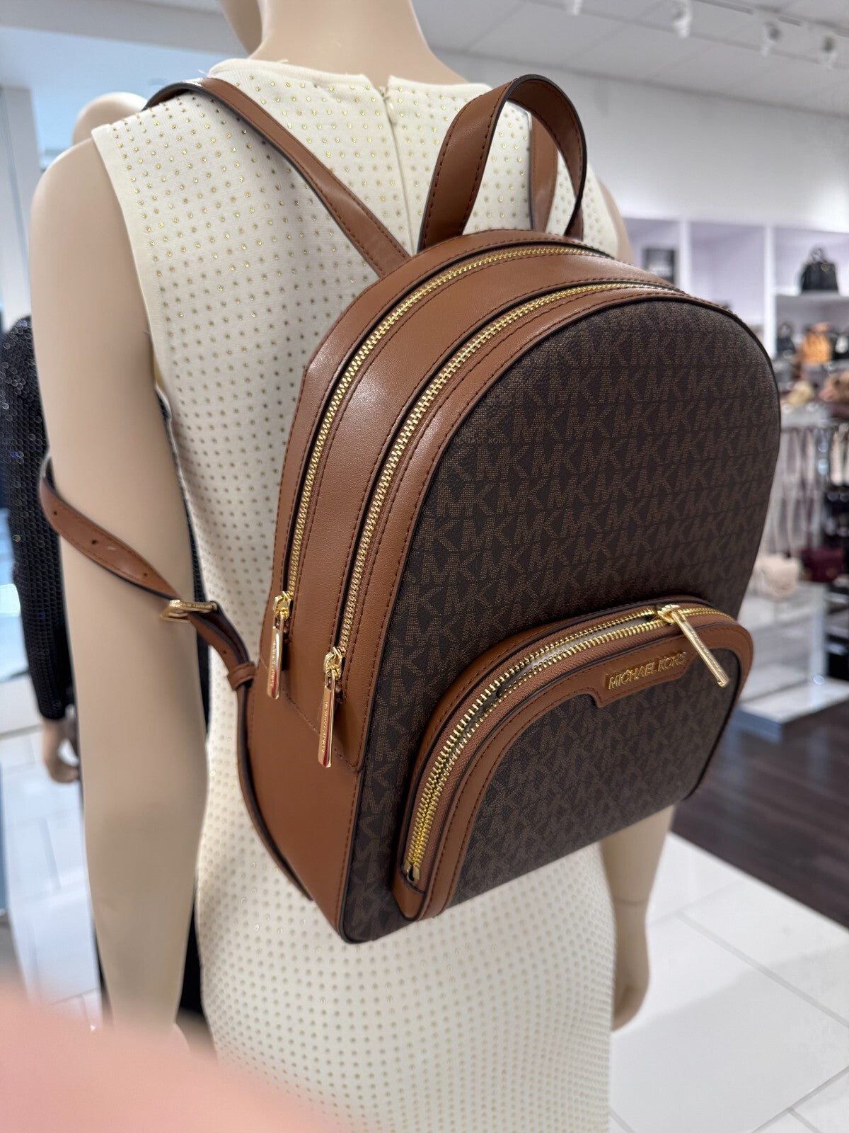 MICHAEL KORS JAYCEE MEDIUM ZIP POCKET BACKPACK BAG Brown
