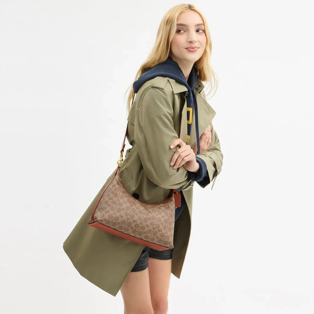 COACH Juliet Shoulder Bag In Signature Canvas CAM23 Tan Brown Outlet NEW