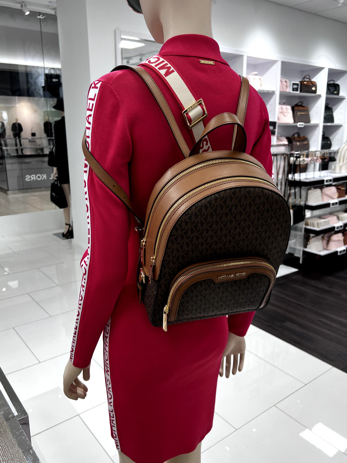 MICHAEL KORS JAYCEE MEDIUM ZIP POCKET BACKPACK BAG Brown