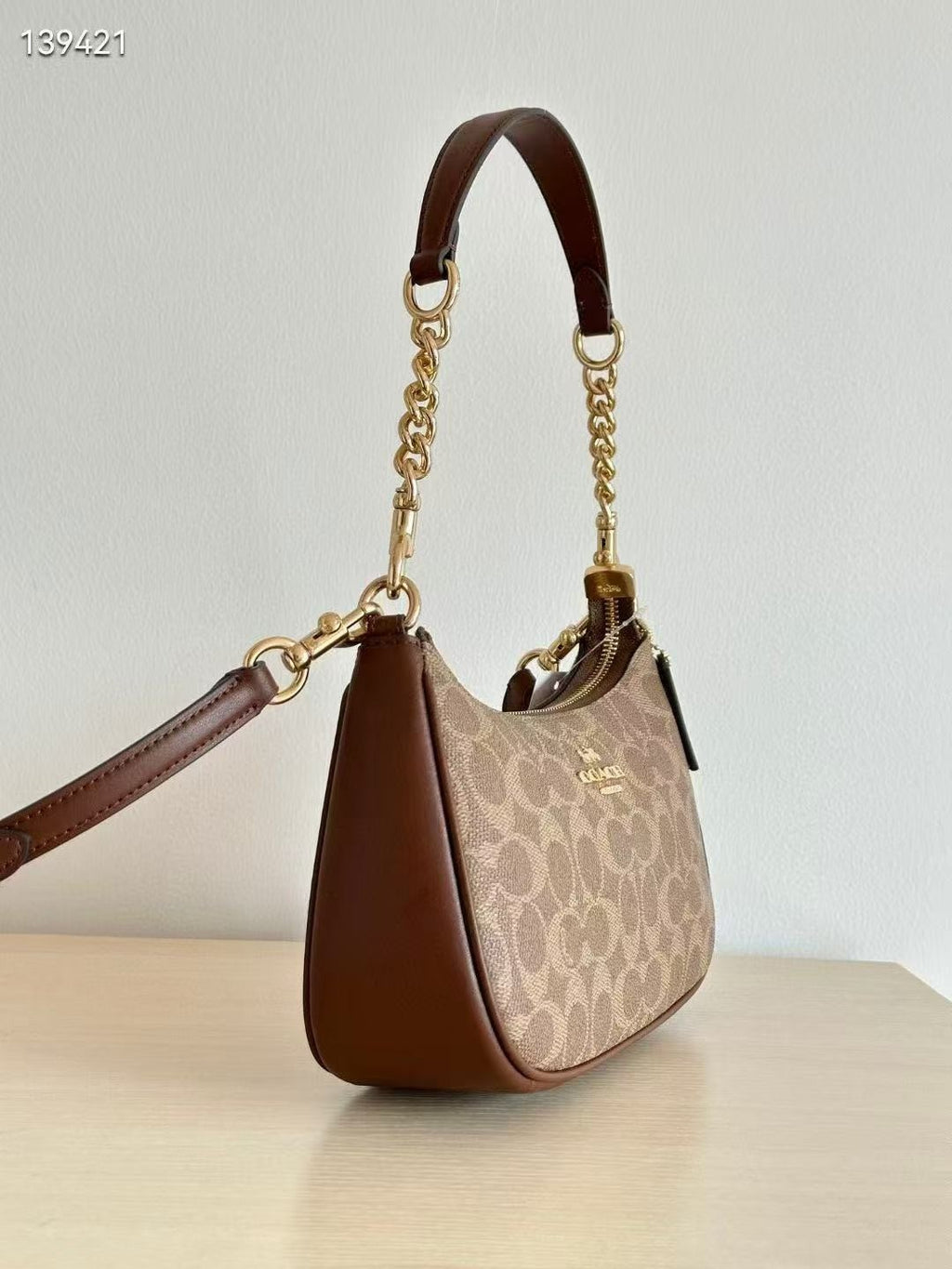 COACH Teri Shoulder Bag In Signature Canvas Gold/Tan/Brown New Fast Shipping