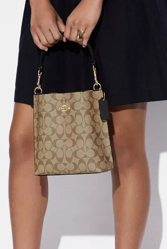 COACH Molly Bucket Bag 22 Signature Canvas Gold/Khaki/Black CA582 Outlet NEW