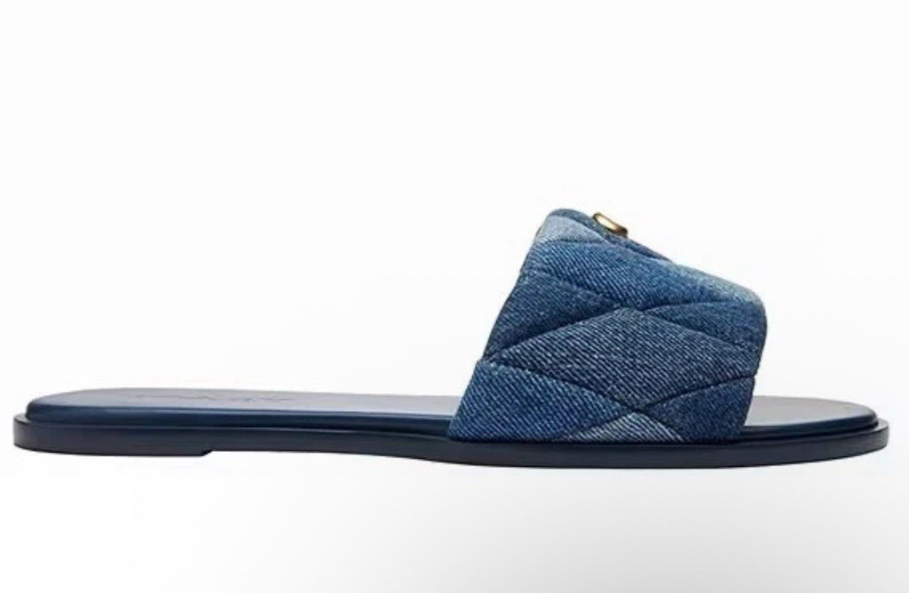 COACH Women's Holly Quilted Patch Denim Logo Detail Slide Sandals Sz 6.5 NIB