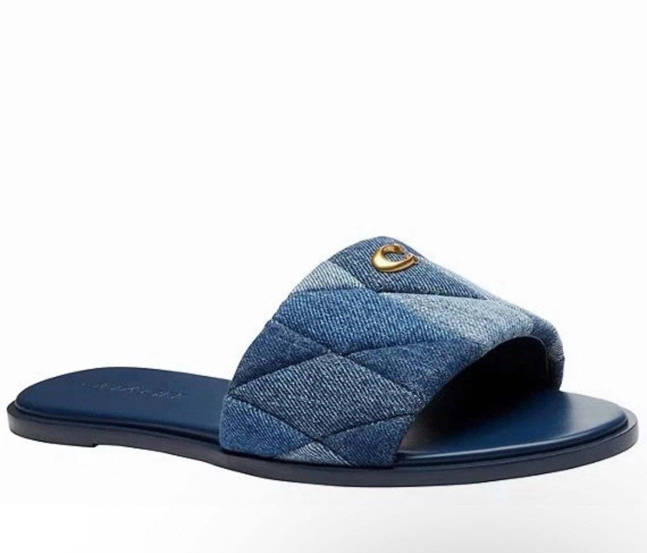 COACH Women's Holly Quilted Patch Denim Logo Detail Slide Sandals Sz 6.5 NIB