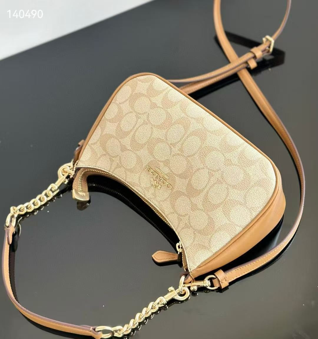 COACH Teri Shoulder Bag In Signature Canvas/Gold/Brown New Fast Shipping