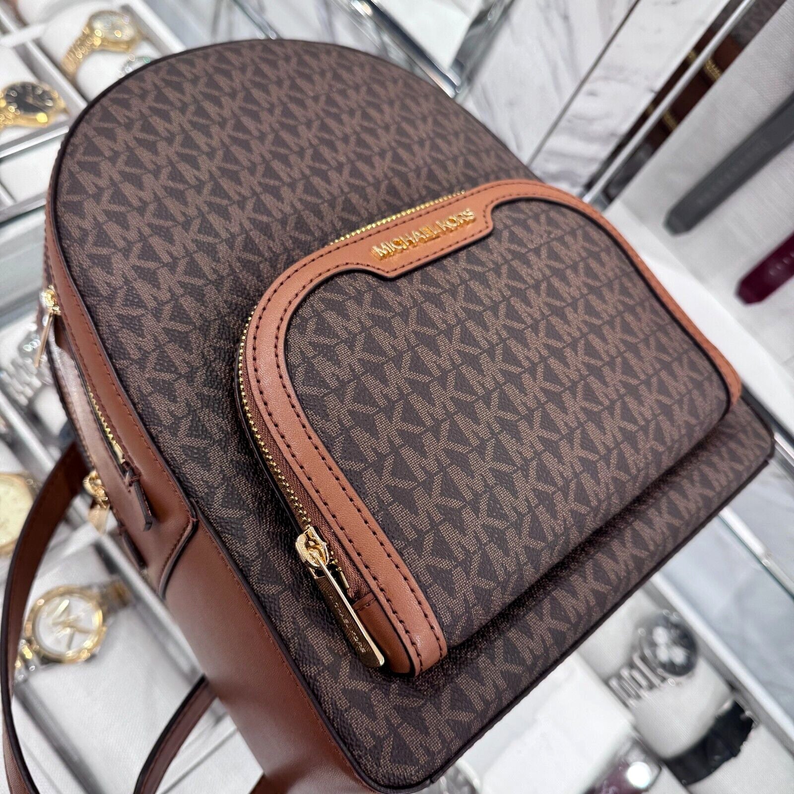 MICHAEL KORS JAYCEE MEDIUM ZIP POCKET BACKPACK BAG Brown