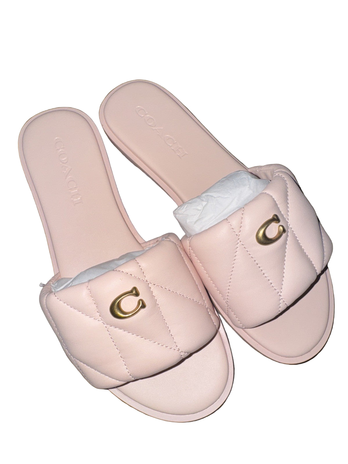 NWB COACH Holly Quilted Leather Slide Sandals, Blush, Size 6, MSRP $165