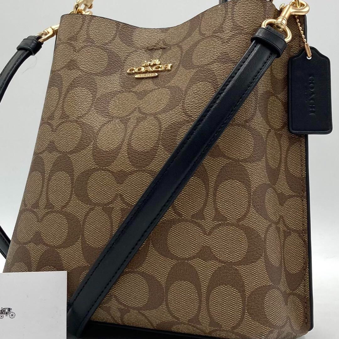 COACH Molly Bucket Bag 22 Signature Canvas Gold/Khaki/Black CA582 Outlet NEW