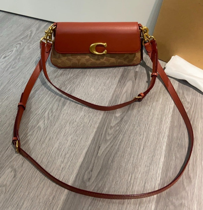 COACH Jet Shoulder Bag In Signature Canvas Tan Caramel CBA83 Outlet NEW