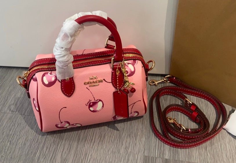 COACH Mini Rowan Crossbody in Cherry Print  Flower Pink/Bright  CR245 Outlet NEW