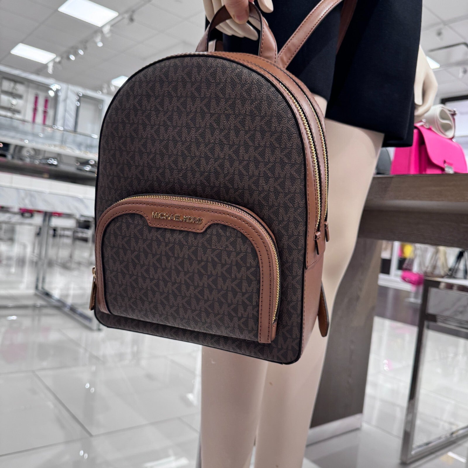 MICHAEL KORS JAYCEE MEDIUM ZIP POCKET BACKPACK BAG Brown
