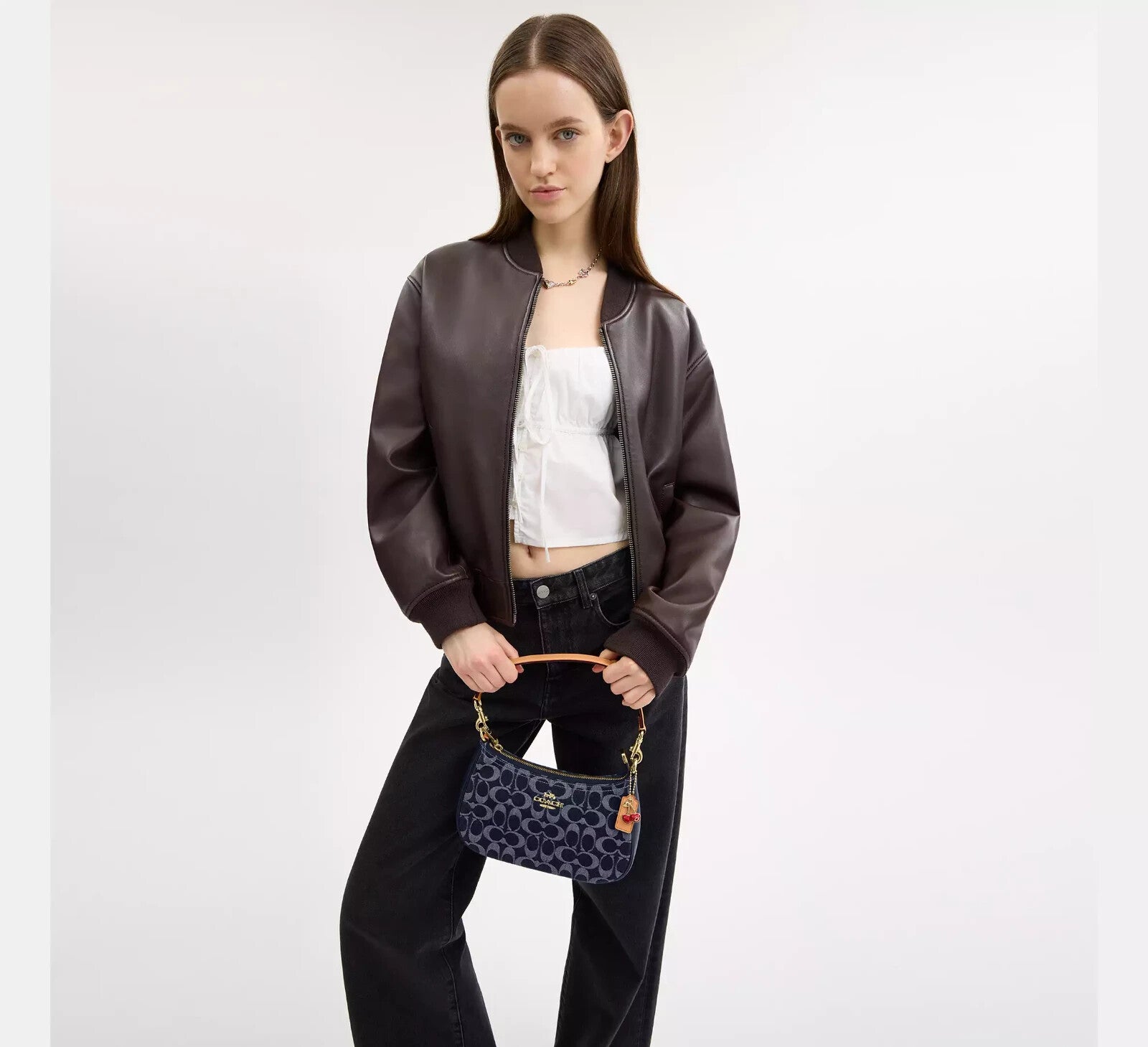 COACH Teri Shoulder Bag Signature Denim Denim/Natural CAF82 Outlet NEW