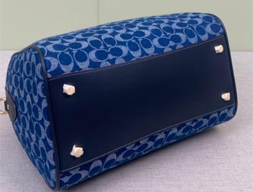 COACH  Roan Large Satchel Bag Signature Canvas Denim Blue CY699 Outlet NEW