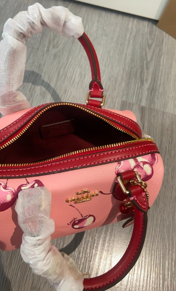 COACH Mini Rowan Crossbody in Cherry Print  Flower Pink/Bright  CR245 Outlet NEW
