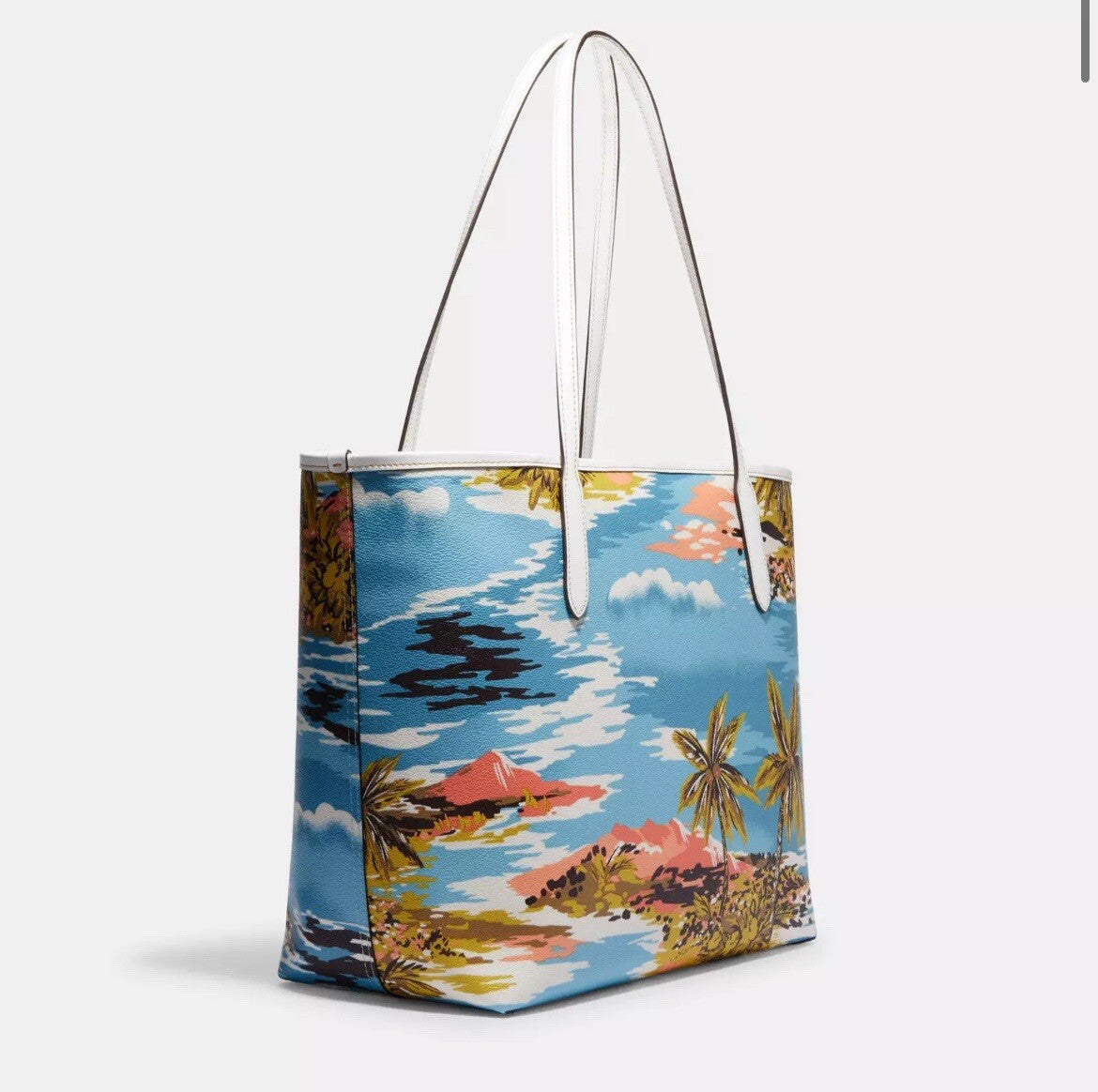 NWT Coach CJ599 City Tote with Hawaiian Print in Canvas Leather Blue Multi🏝️