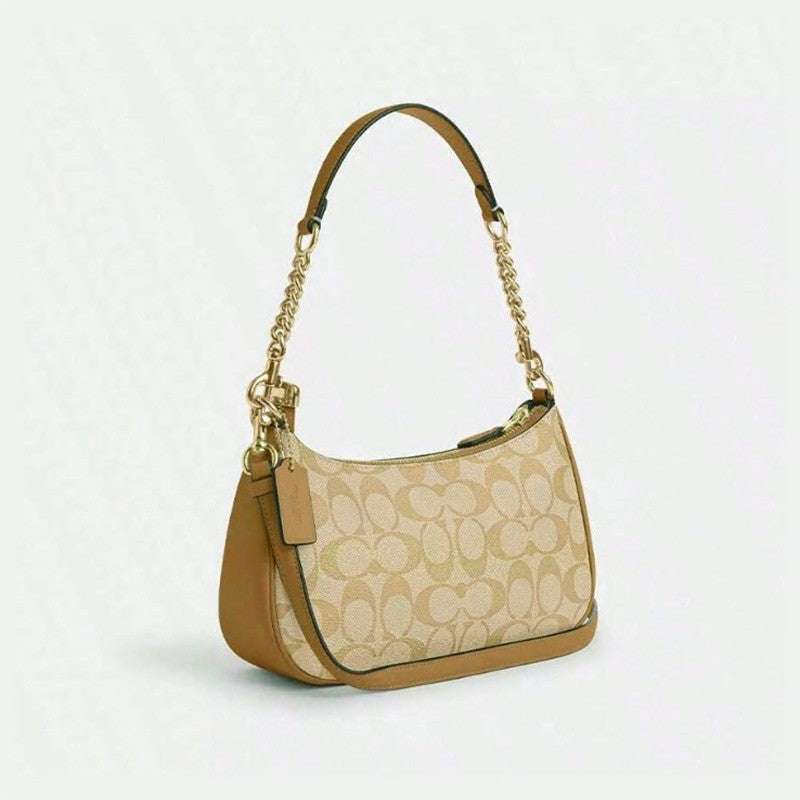 COACH Teri Shoulder Bag In Signature Canvas/Gold/Brown New Fast Shipping