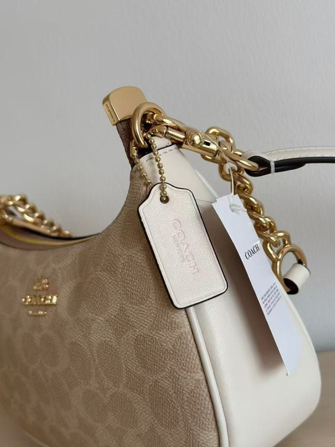 COACH Teri Shoulder Bag In Signature Canvas Gold/Sand/Chalk New Fast Shipping