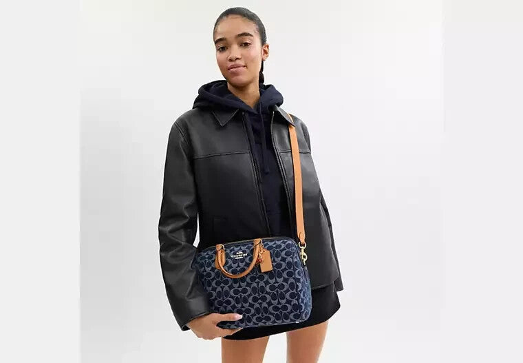 COACH  Roan Large Satchel Bag Signature Canvas Denim Blue CY699 Outlet NEW