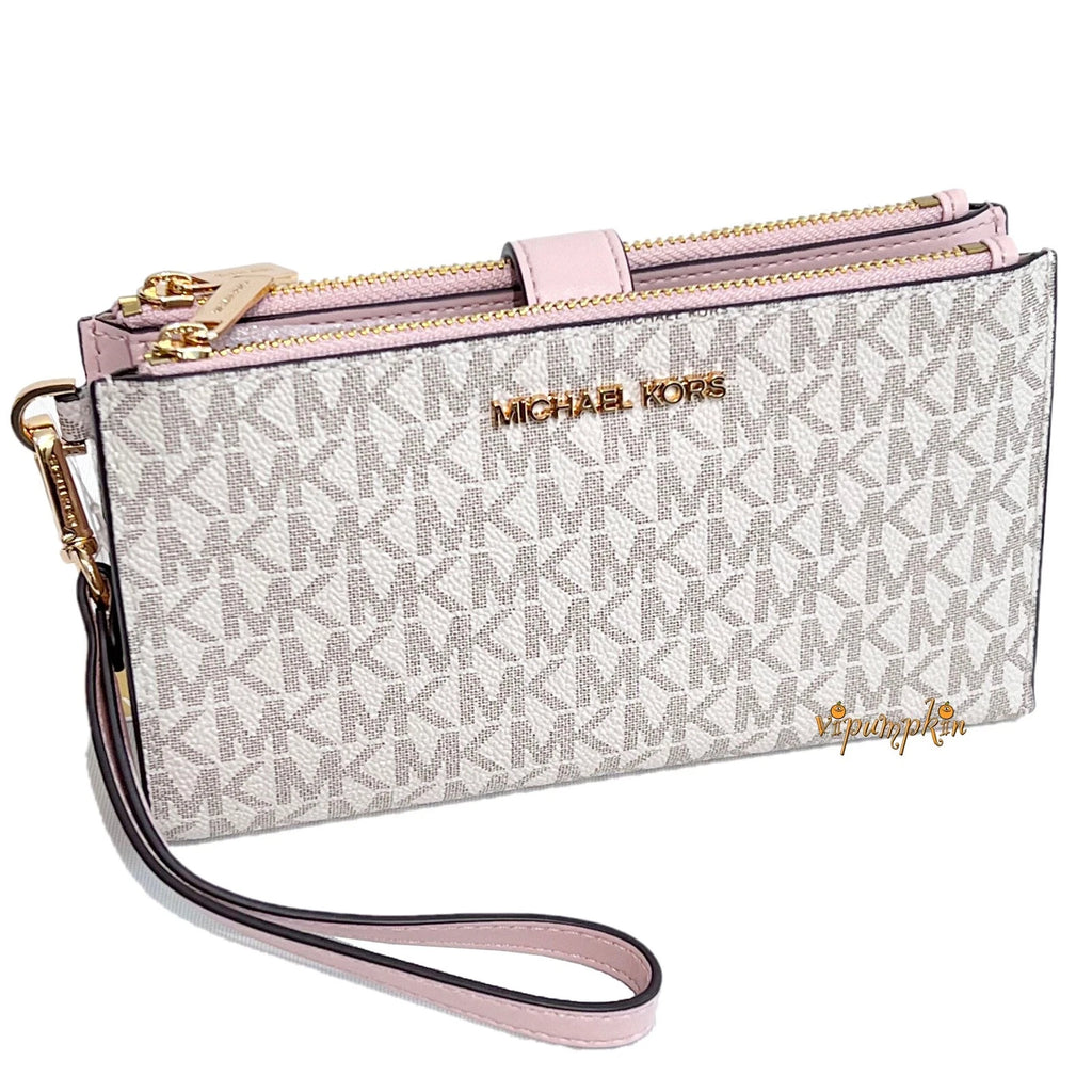 Jet Set Travel Double Zip Wristlet — Powder Blush