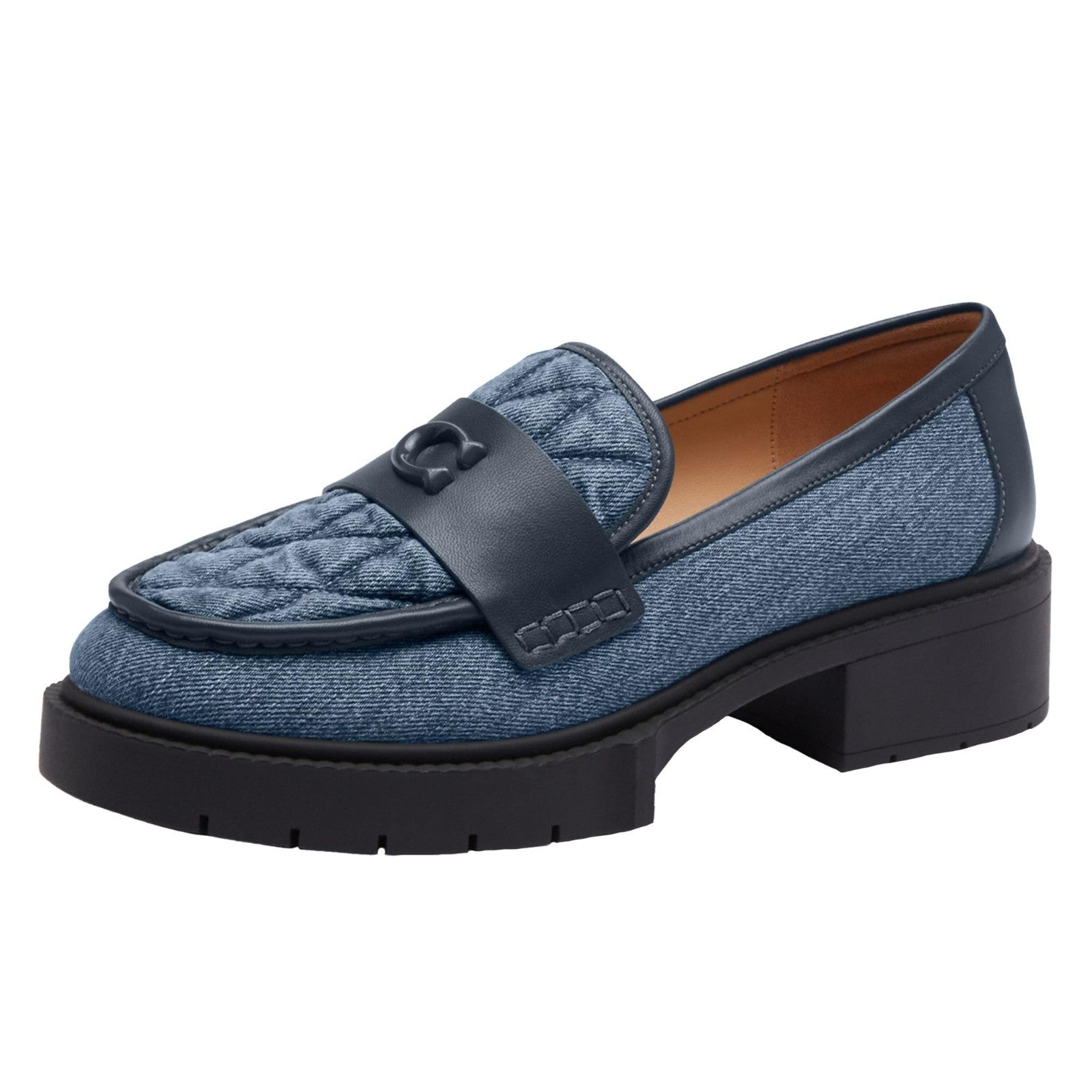 Coach Women's Leah Loafer Indigo Denim Blue Signature Logo Size 7 US 1.5” Heel