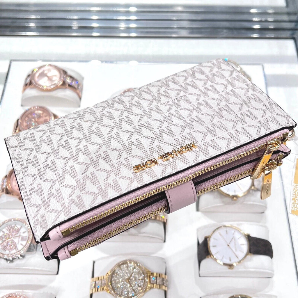 Jet Set Travel Double Zip Wristlet — Powder Blush