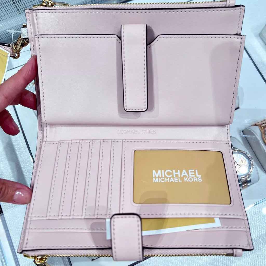 Jet Set Travel Double Zip Wristlet — Powder Blush