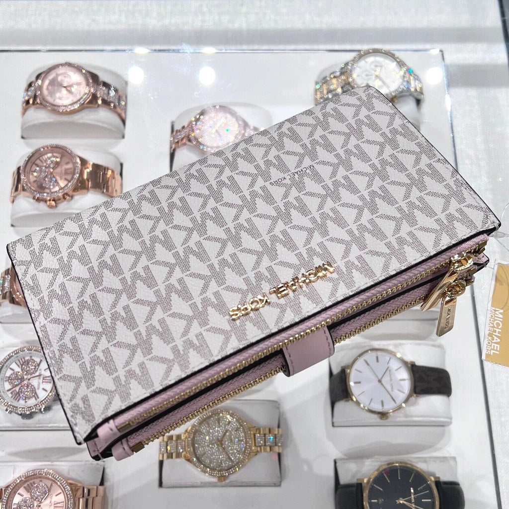 Jet Set Travel Double Zip Wristlet — Powder Blush