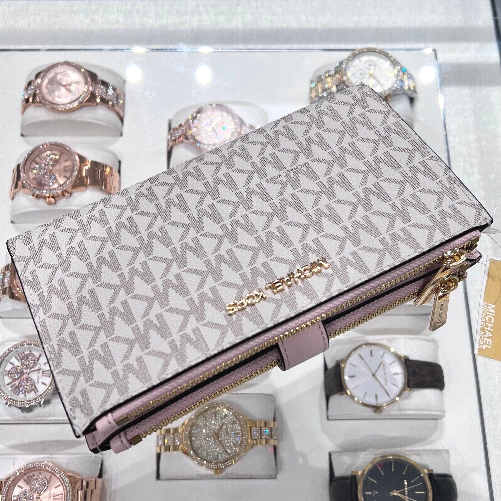 Jet Set Travel Double Zip Wristlet — Powder Blush