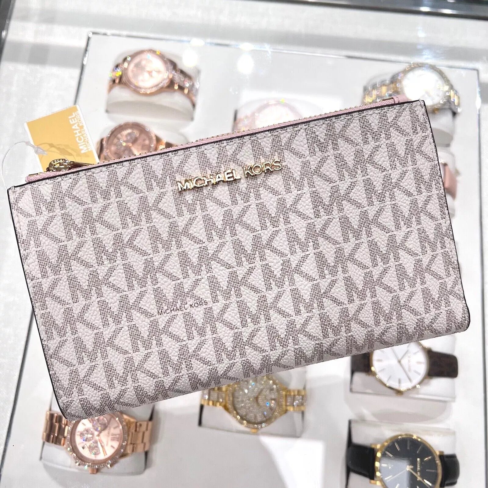 Jet Set Travel Double Zip Wristlet — Powder Blush