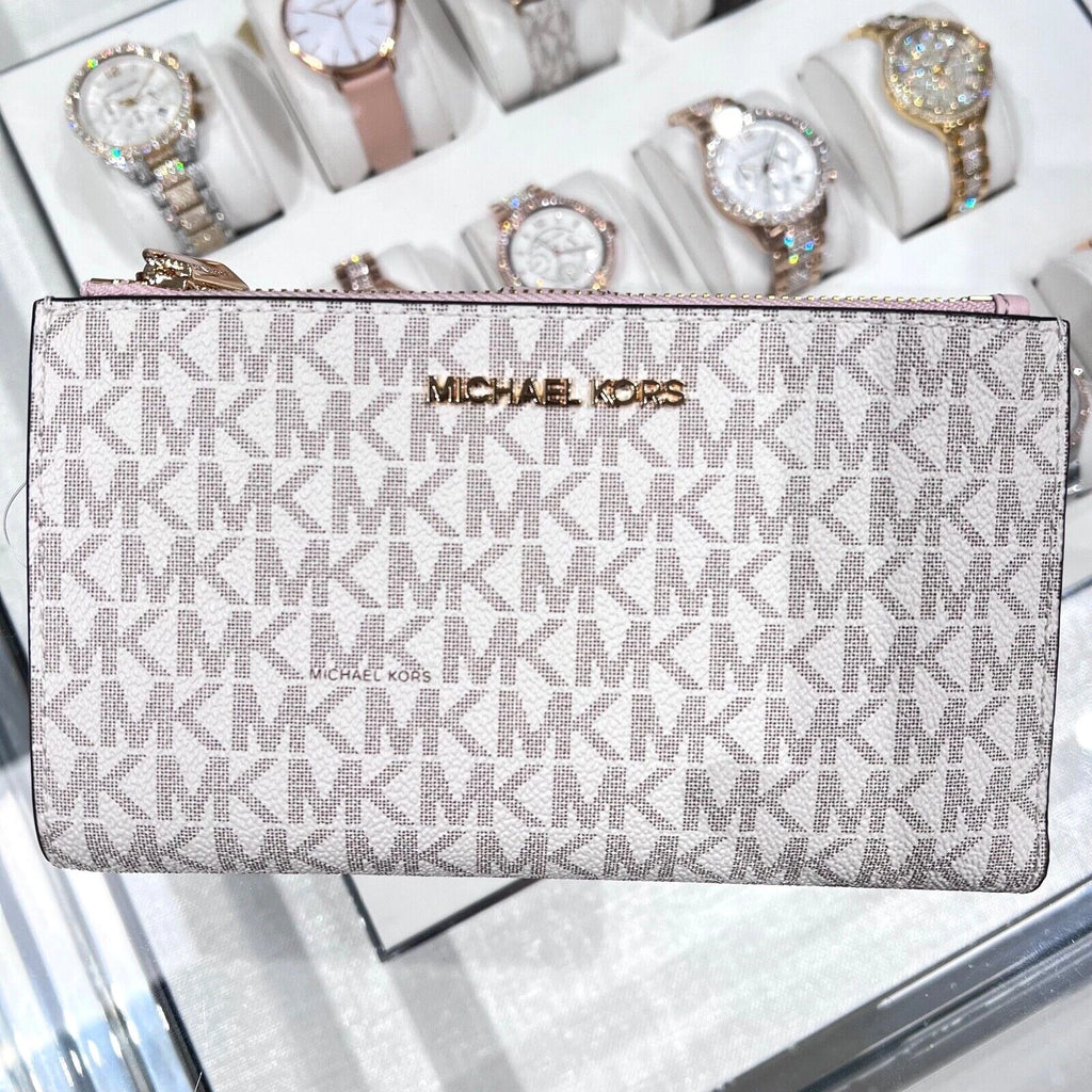 Jet Set Travel Double Zip Wristlet — Powder Blush