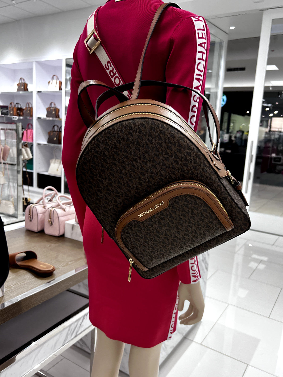 MICHAEL KORS JAYCEE MEDIUM ZIP POCKET BACKPACK BAG Brown