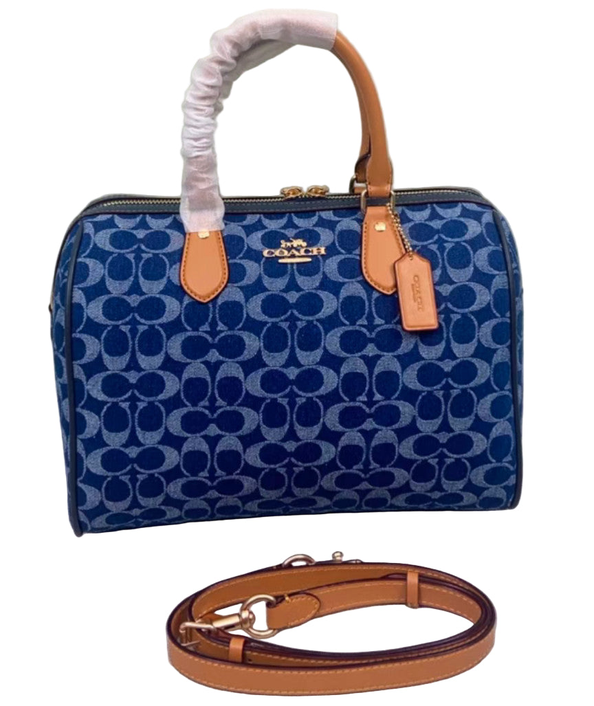 COACH  Roan Large Satchel Bag Signature Canvas Denim Blue CY699 Outlet NEW