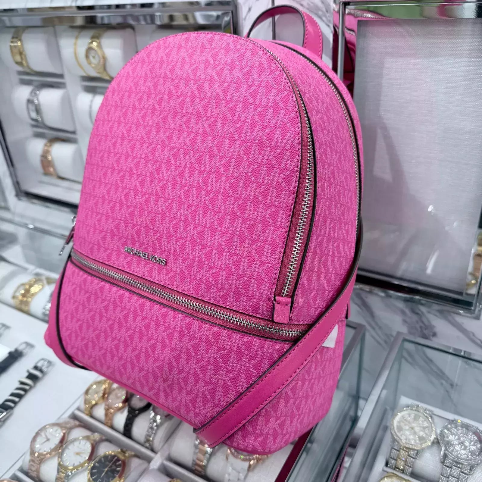 Rhea Medium Logo Backpack — Dragonfruit Pink