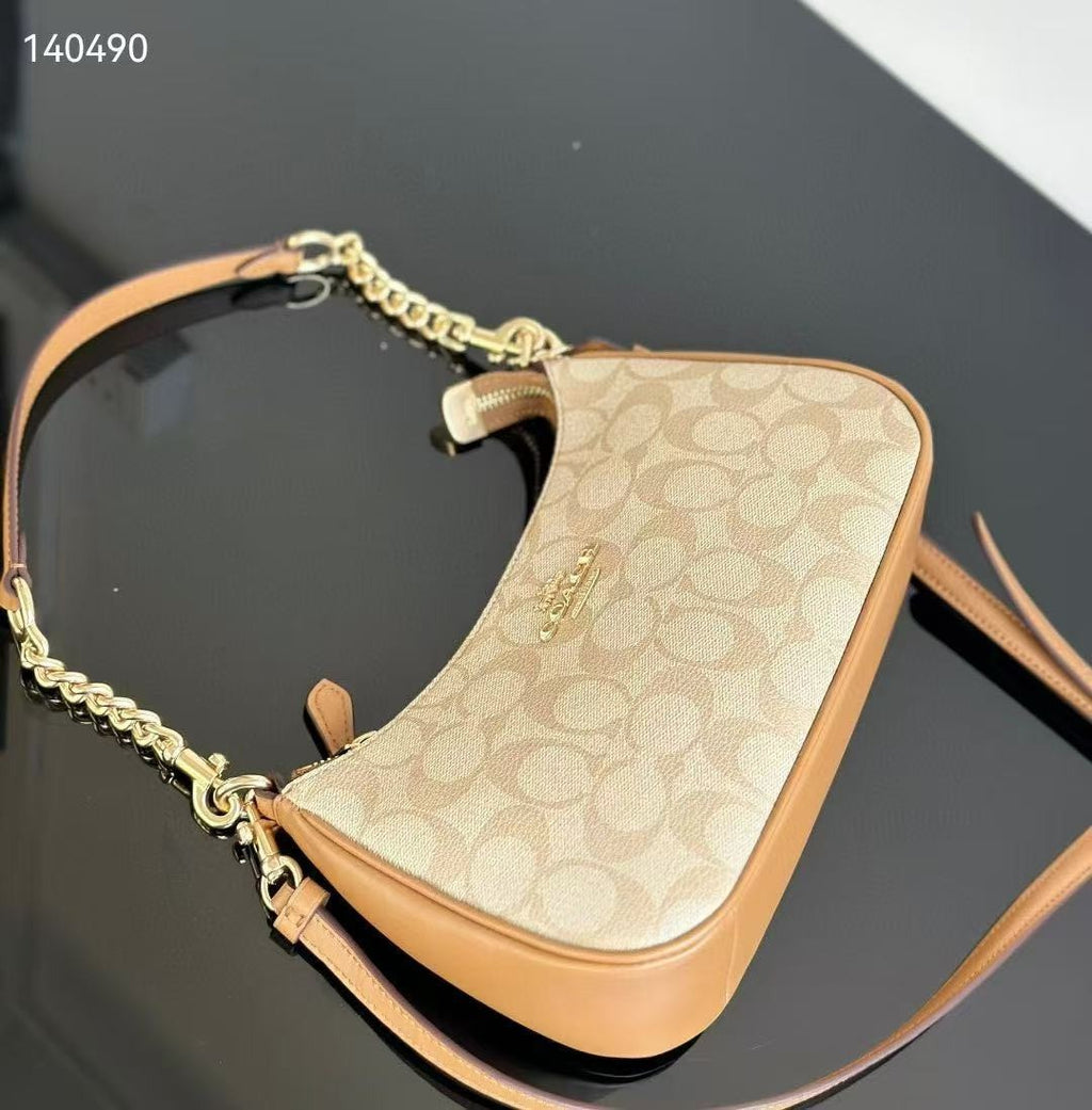 COACH Teri Shoulder Bag In Signature Canvas/Gold/Brown New Fast Shipping