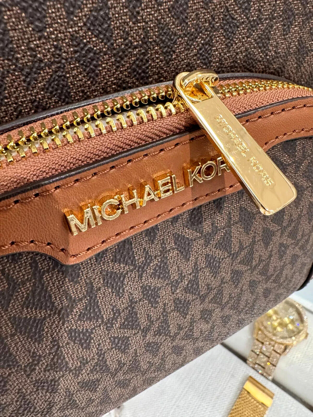 MICHAEL KORS JAYCEE MEDIUM ZIP POCKET BACKPACK BAG Brown