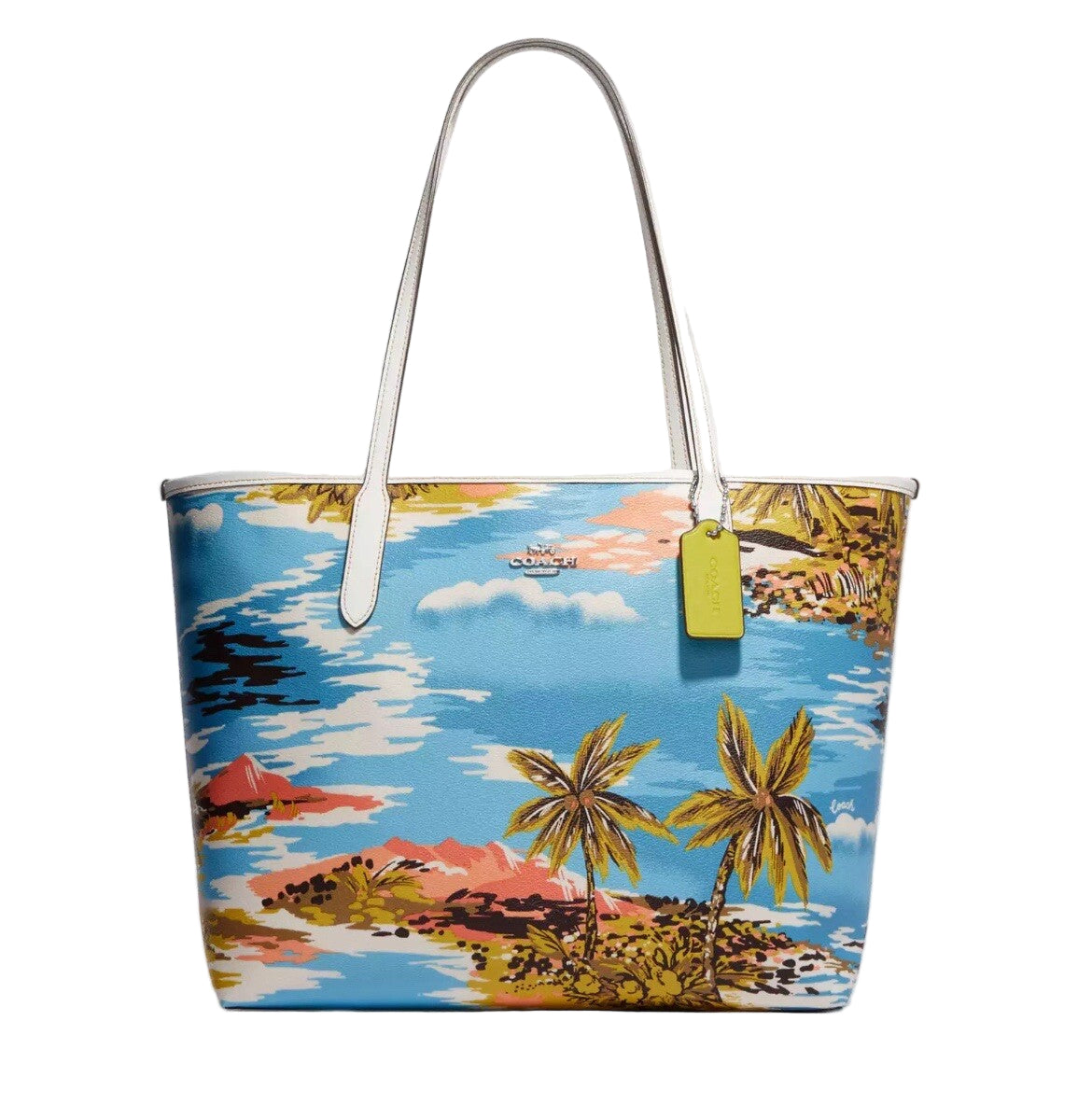 NWT Coach CJ599 City Tote with Hawaiian Print in Canvas Leather Blue Multi🏝️