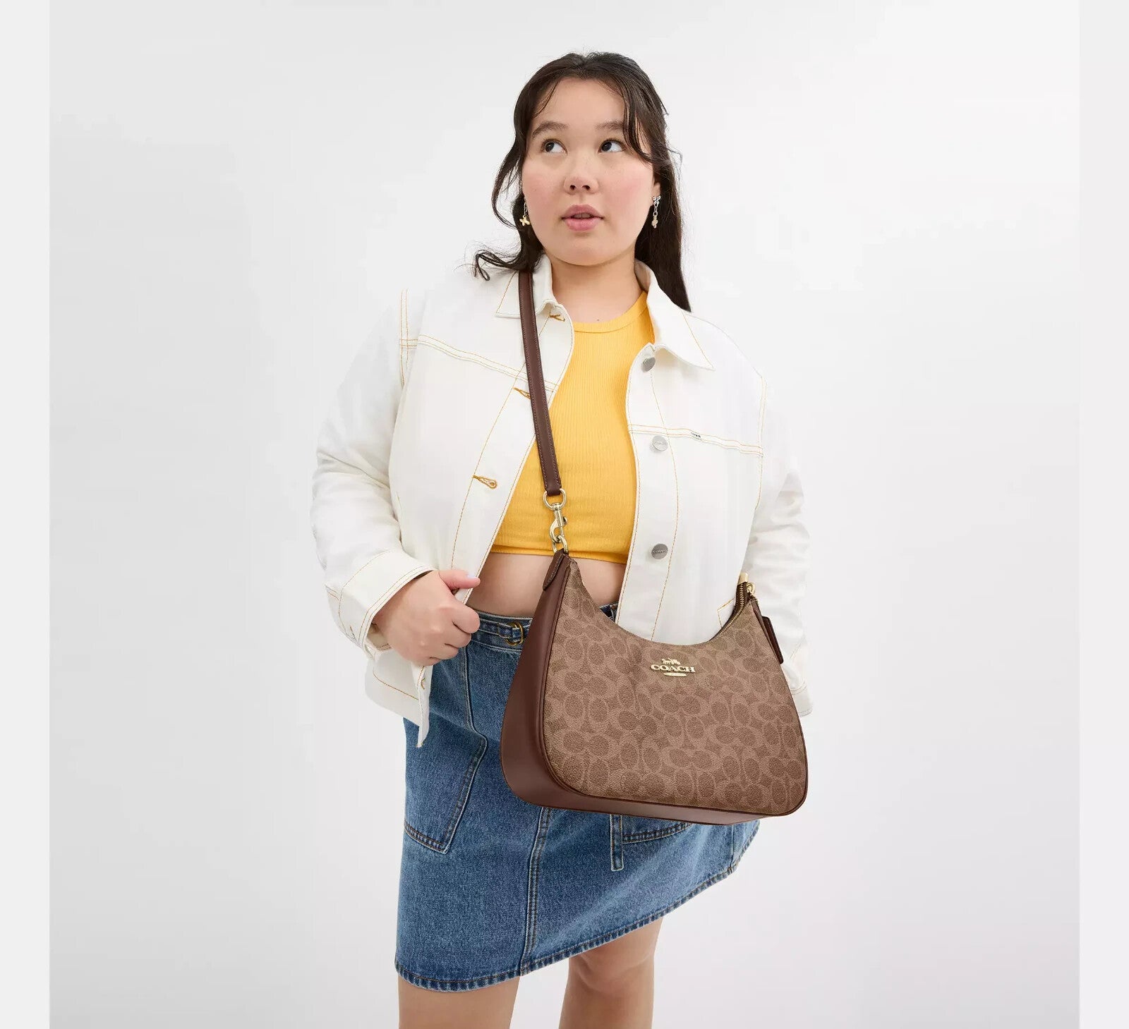 COACH  Teri Hobo Bag Signature Canvas Tan/Brown CV940 Outlet NEW