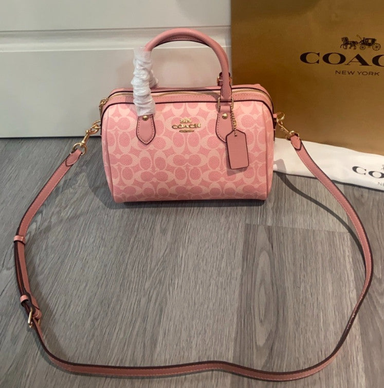 COACH  Roan Satchel Bag Signature Canvas Powder Pink CV961 Outlet NEW