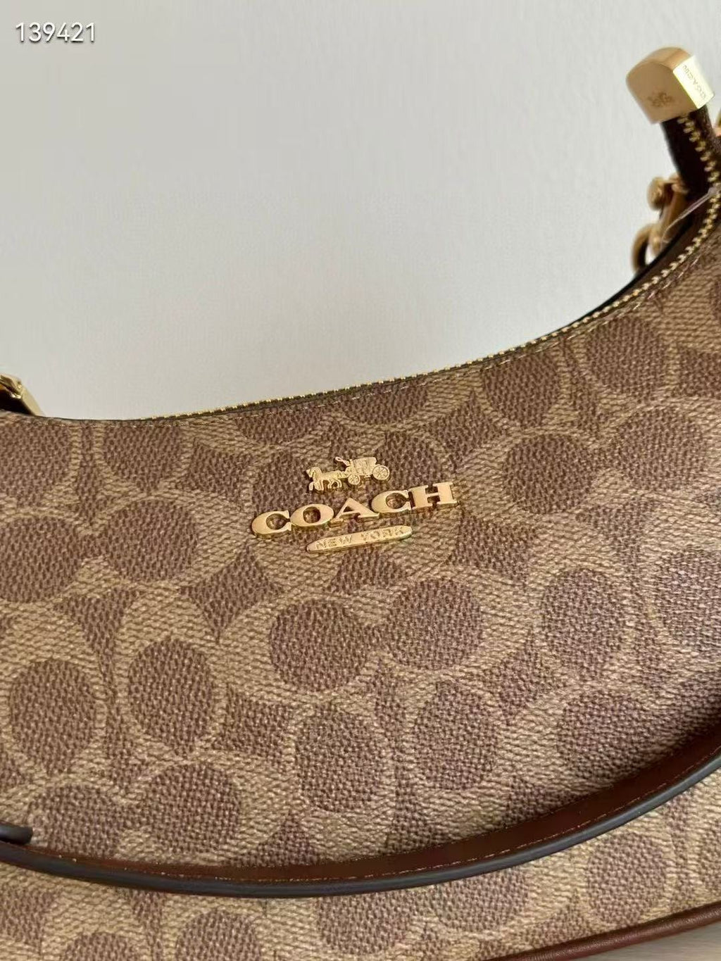 COACH Teri Shoulder Bag In Signature Canvas Gold/Tan/Brown New Fast Shipping