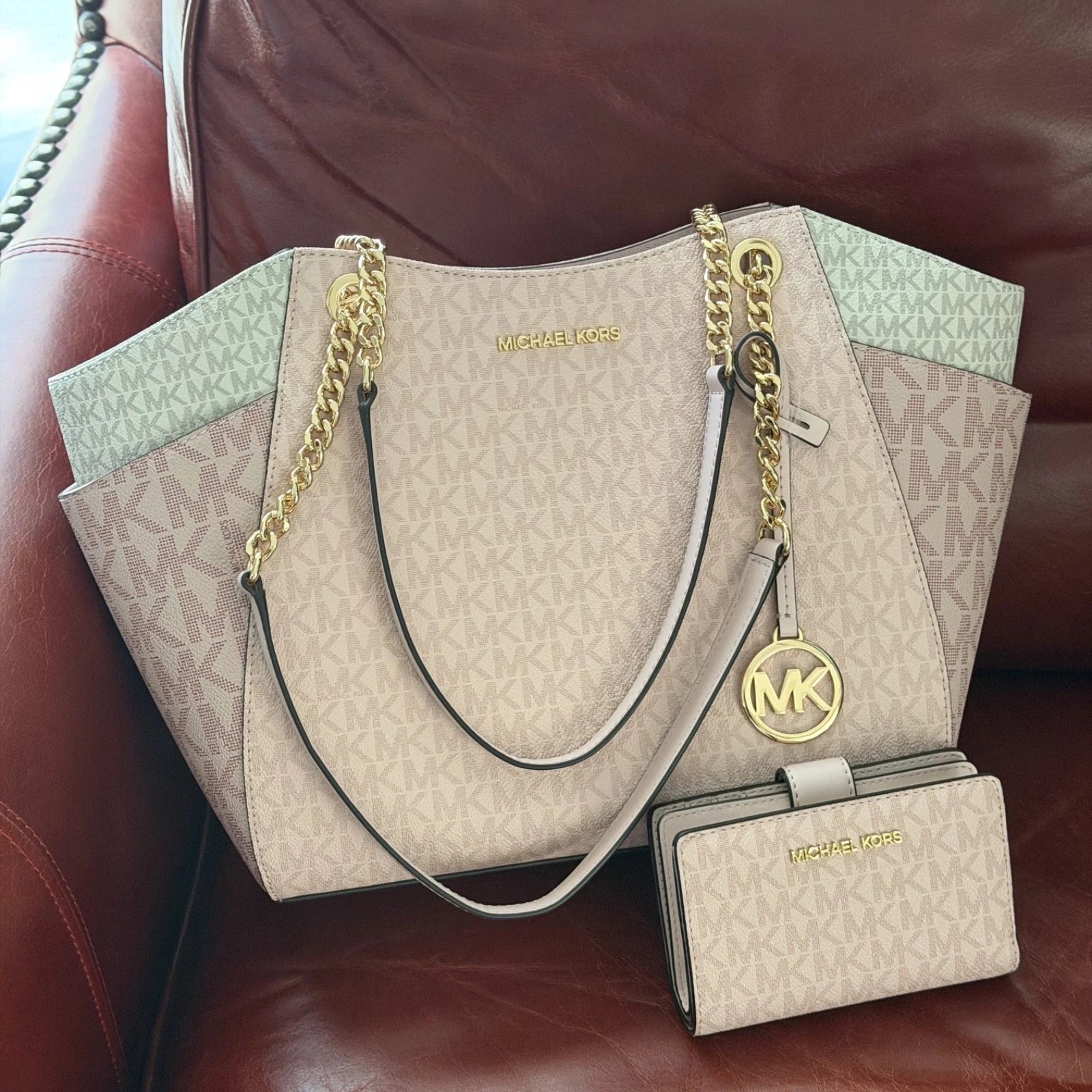 Jet Set Travel Chain Tote + Wallet Set — Powder Blush