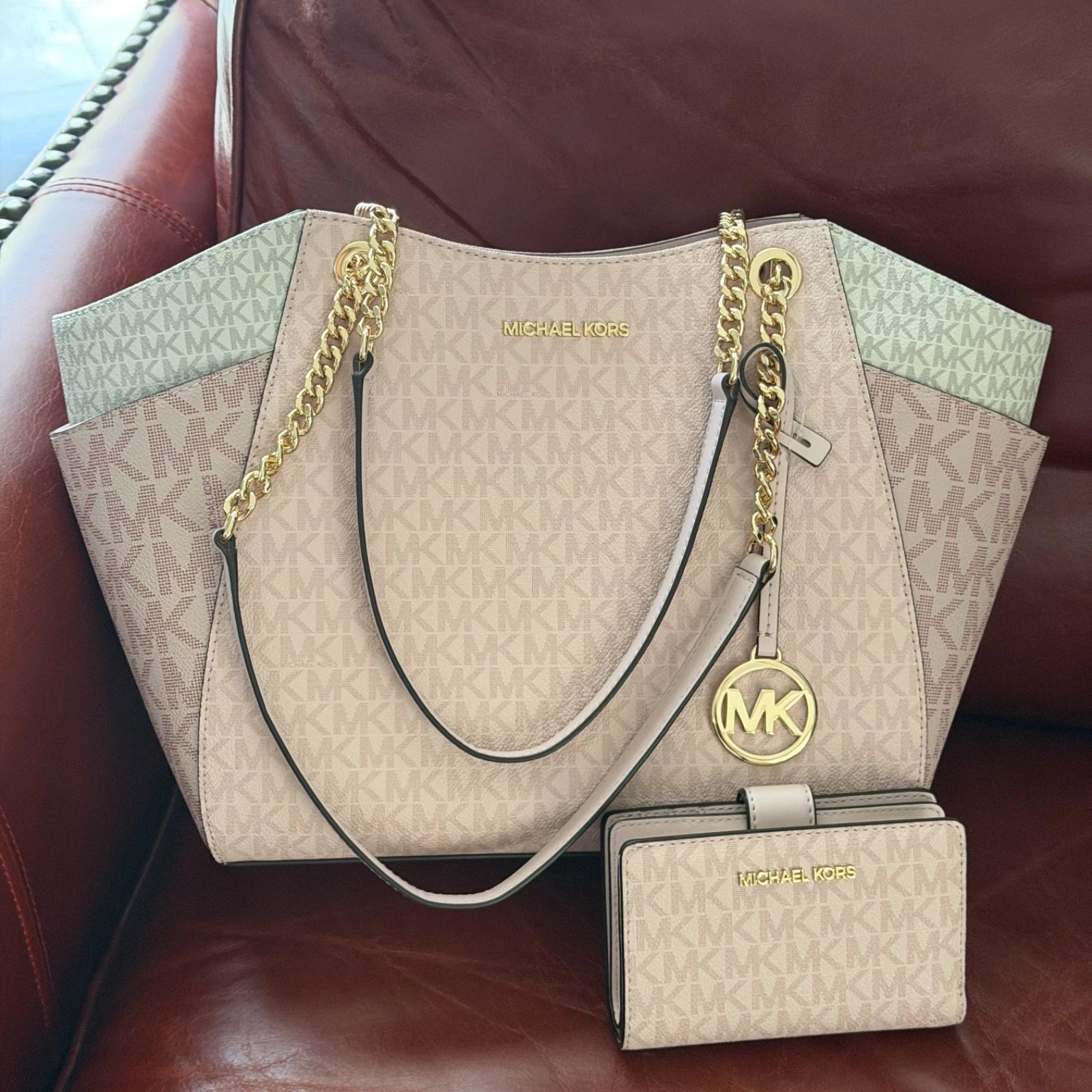 Jet Set Travel Chain Tote + Wallet Set — Powder Blush
