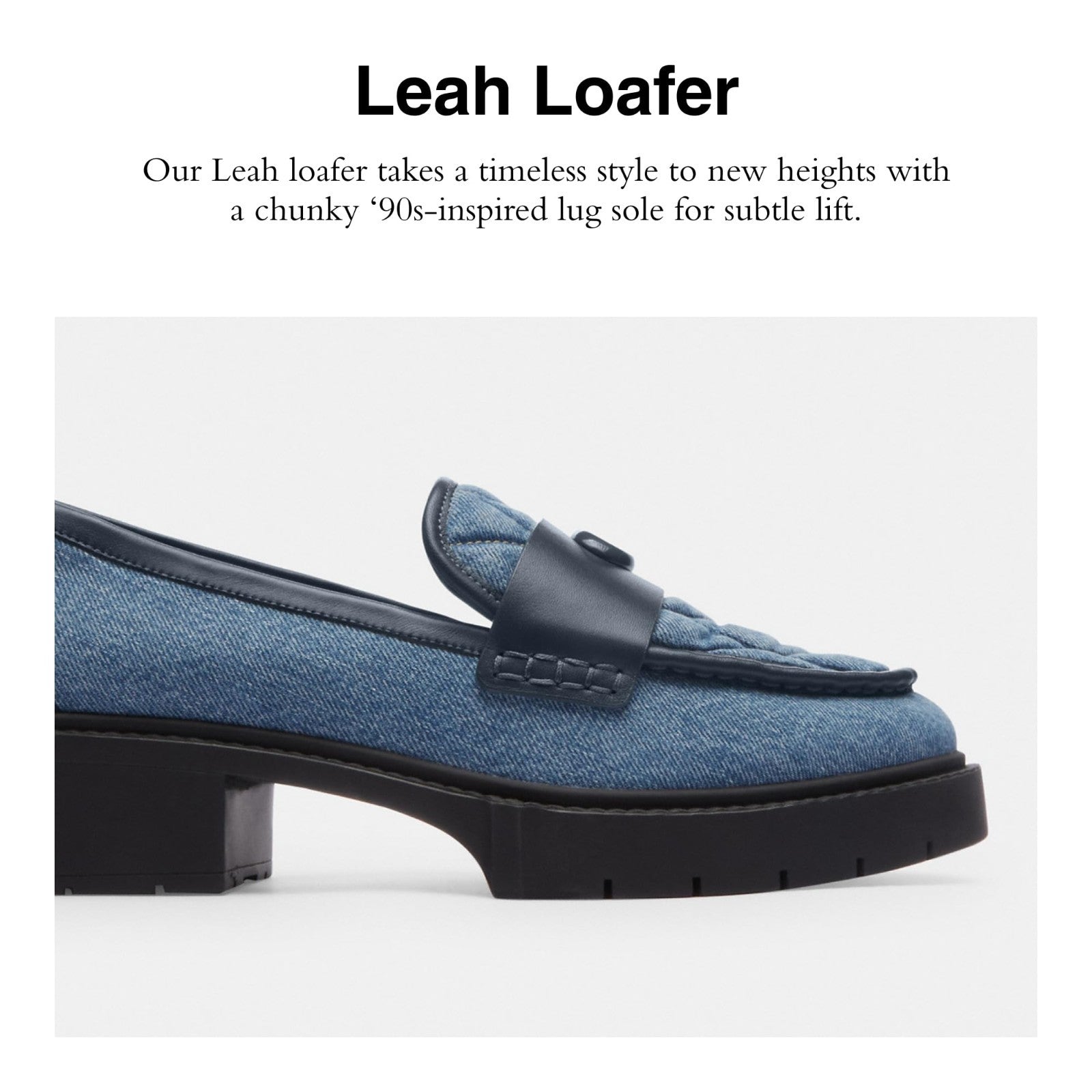 Coach Women's Leah Loafer Indigo Denim Blue Signature Logo Size 7 US 1.5” Heel