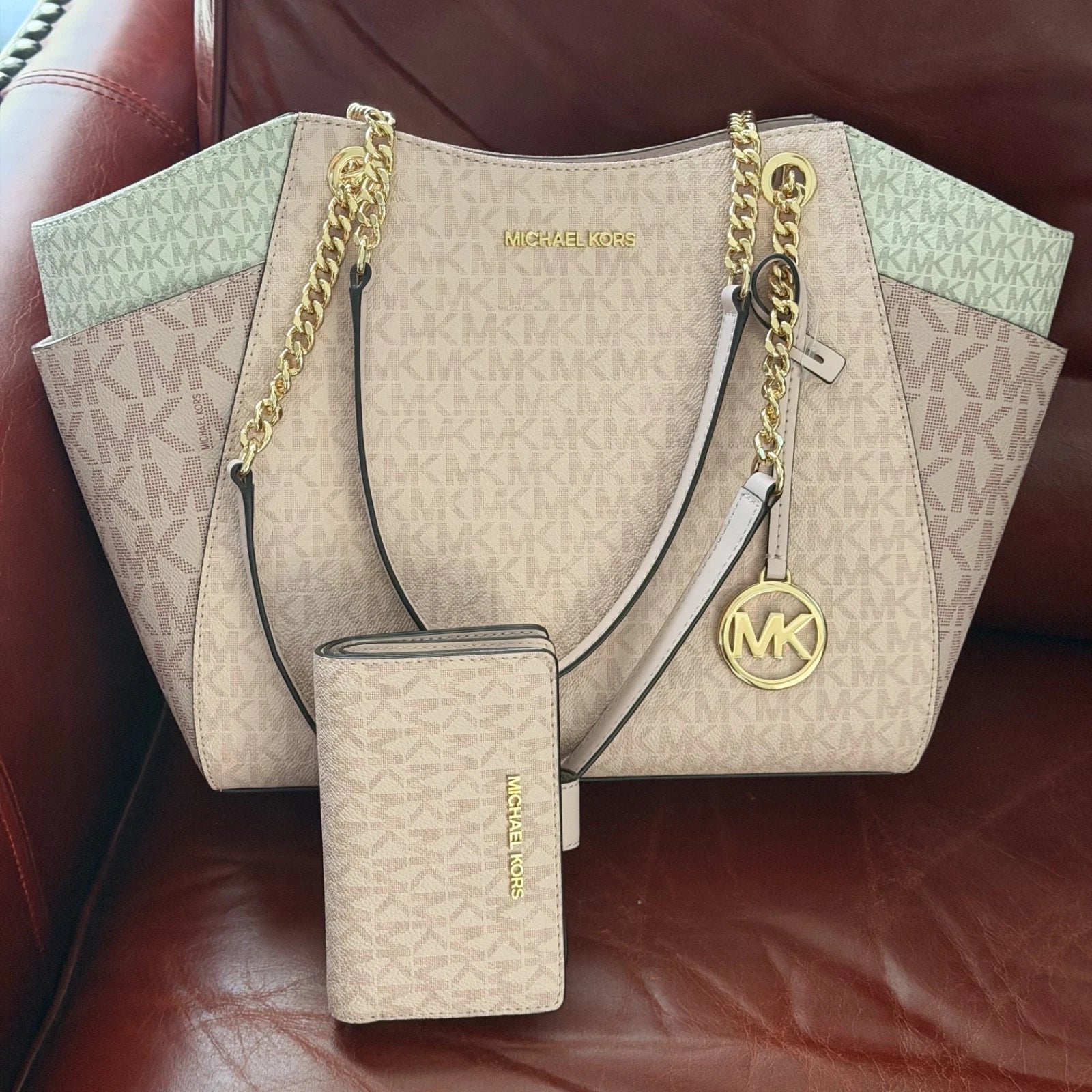 Jet Set Travel Chain Tote + Wallet Set — Powder Blush