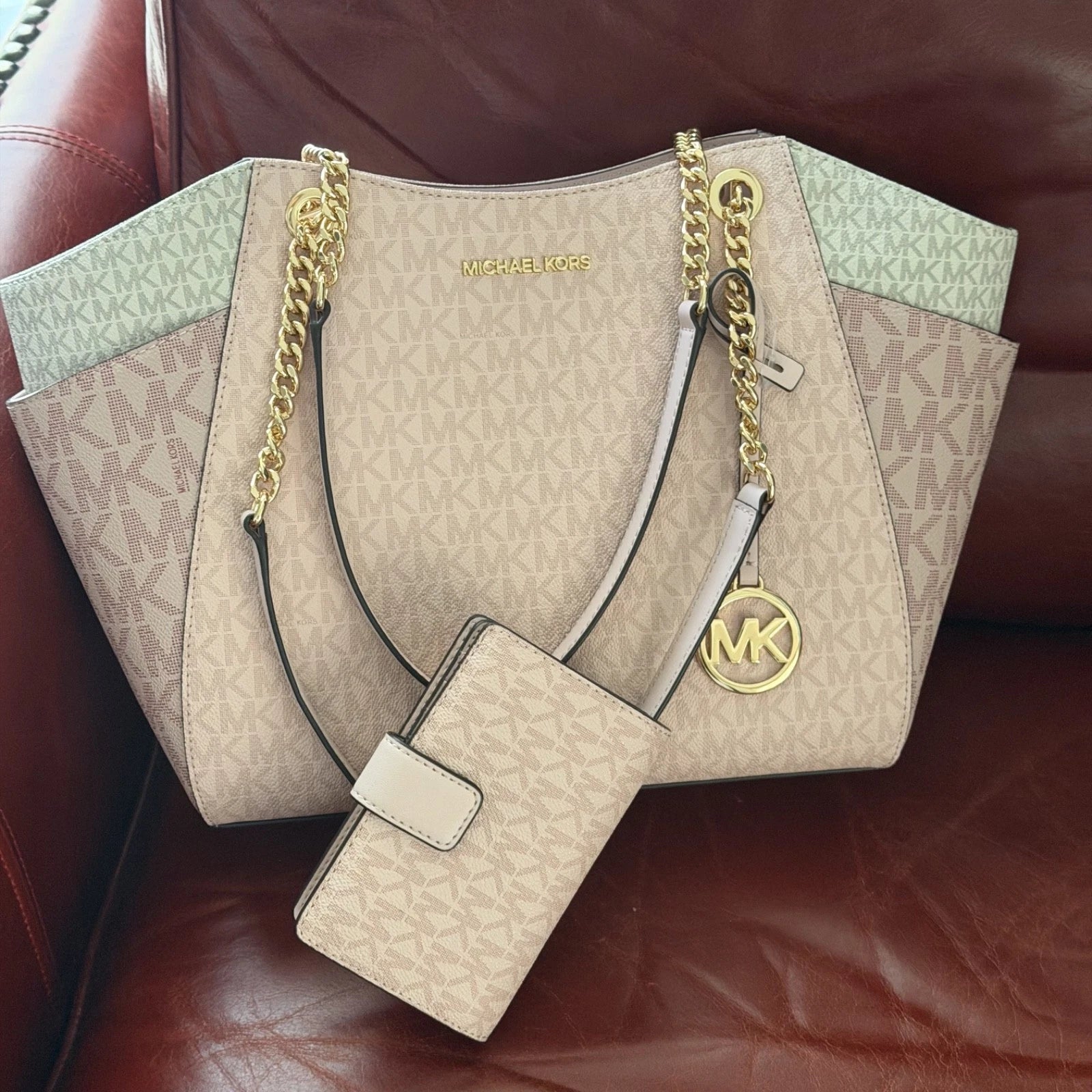 Jet Set Travel Chain Tote + Wallet Set — Powder Blush