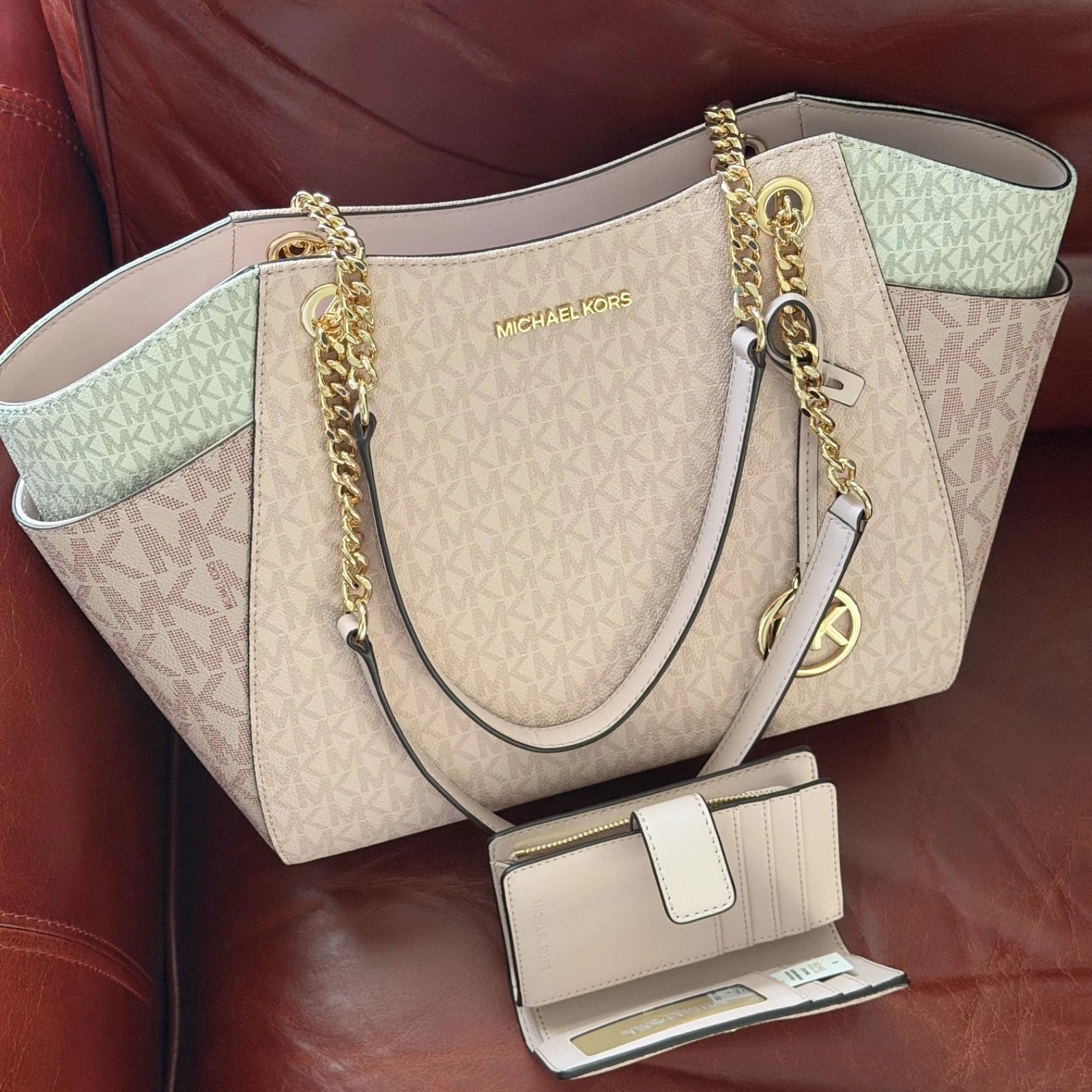 Jet Set Travel Chain Tote + Wallet Set — Powder Blush