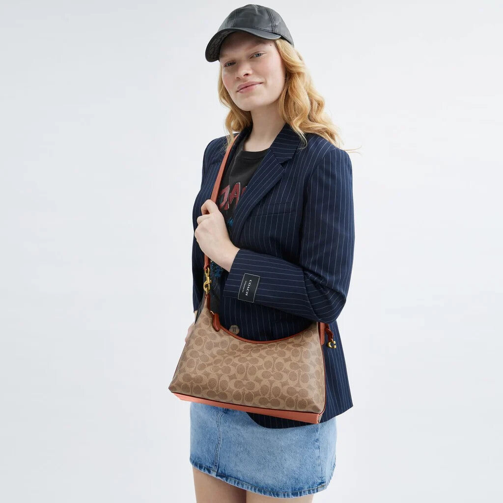 COACH Juliet Shoulder Bag In Signature Canvas CAM23 Tan Brown Outlet NEW