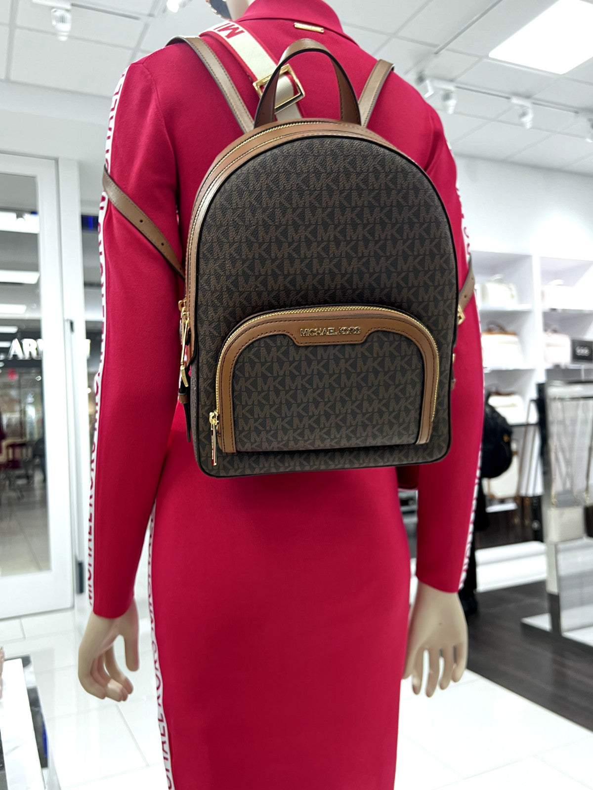 MICHAEL KORS JAYCEE MEDIUM ZIP POCKET BACKPACK BAG Brown