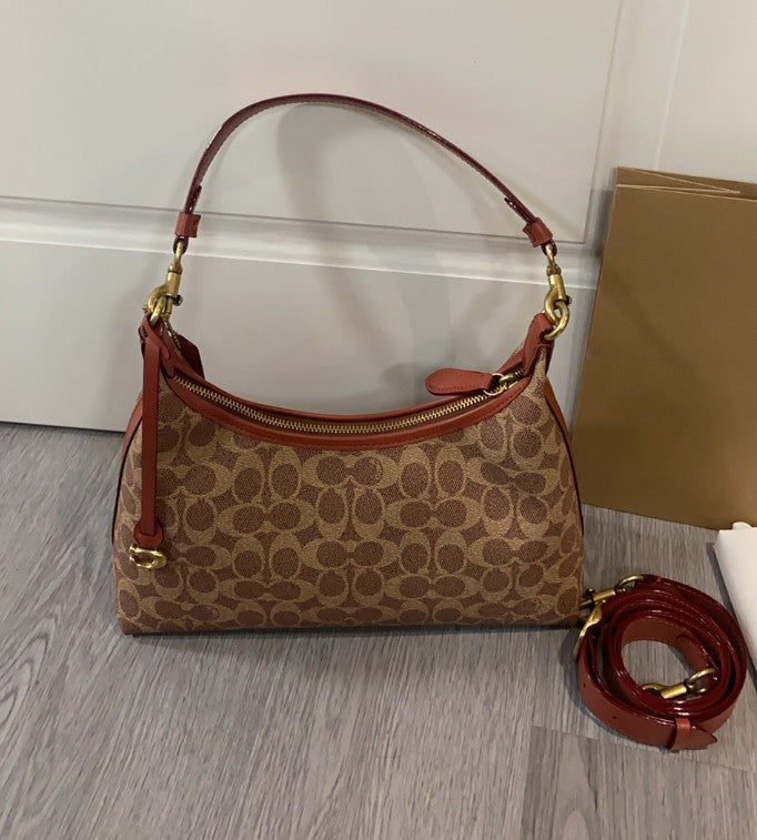 COACH Juliet Shoulder Bag In Signature Canvas CAM23 Tan Brown Outlet NEW