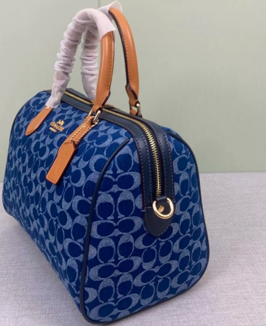 COACH  Roan Large Satchel Bag Signature Canvas Denim Blue CY699 Outlet NEW
