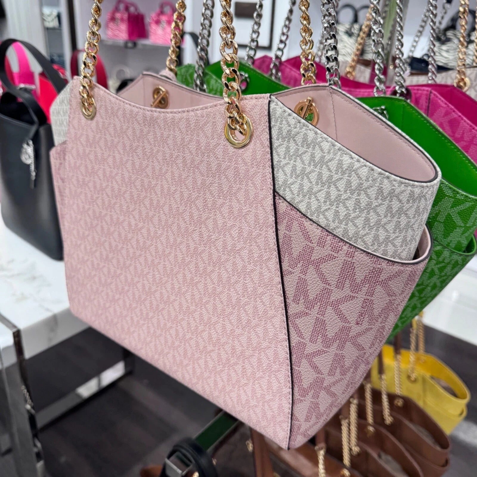 Jet Set Travel Chain Tote + Wallet Set — Powder Blush